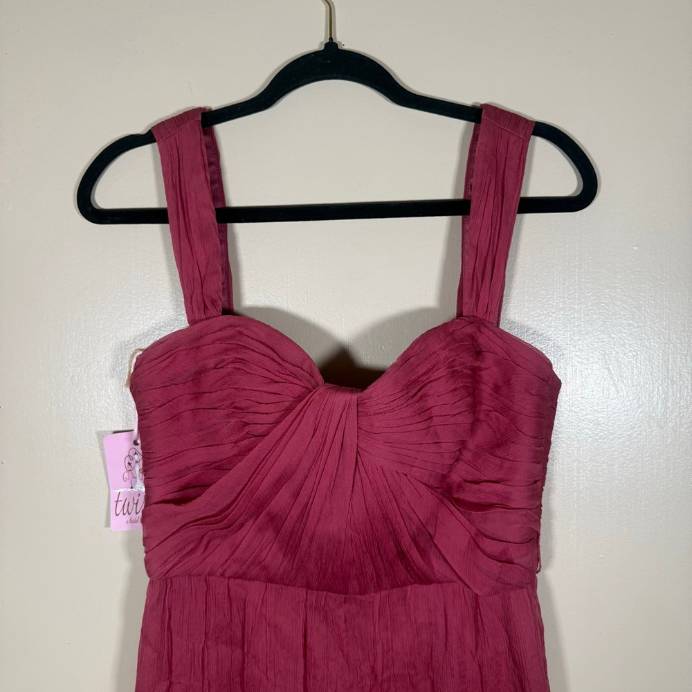 NWT AMSALE ~ Rhubarb Chiffon Crinkle Silk Sweetheart Formal Dress 8 $270 - Picture 3 of 9